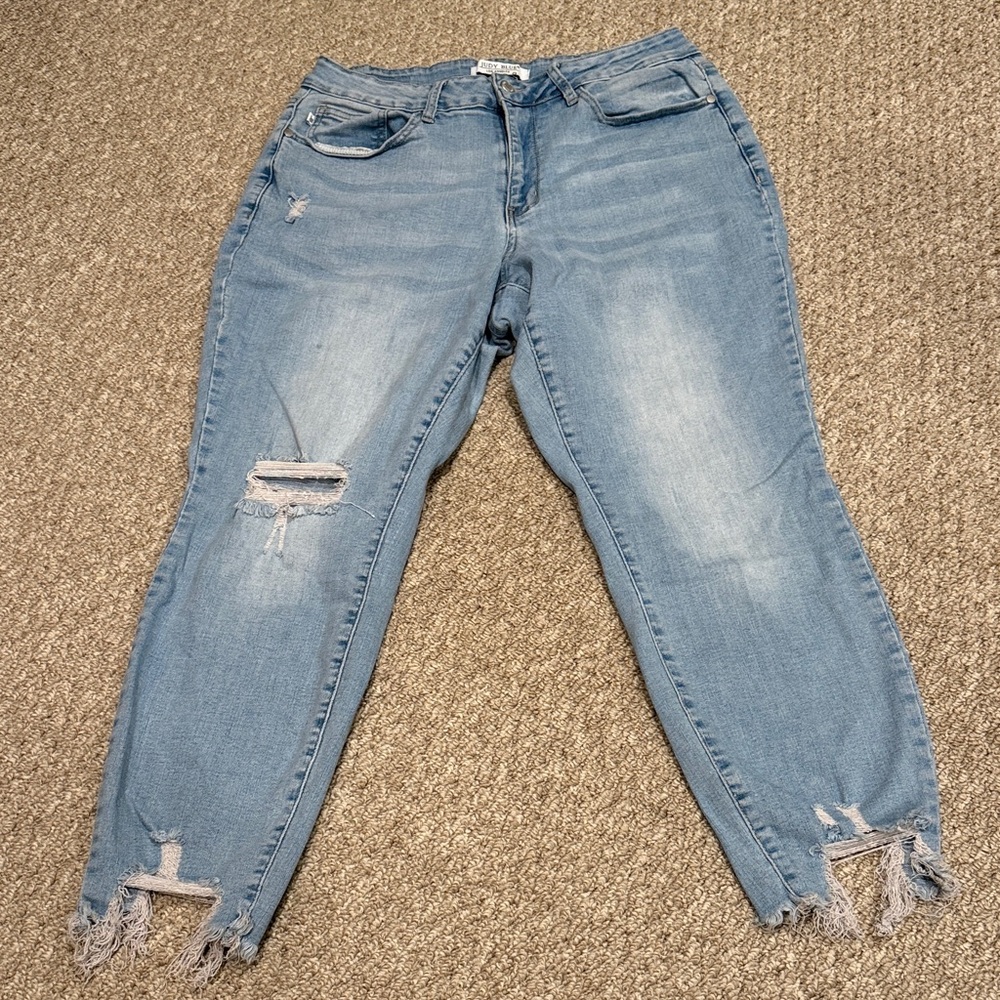 Judy Blue Light Blue Distressed Boyfriend Fit Jeans